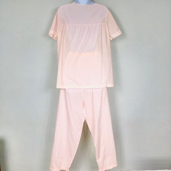 Vintage Komar Womens M Pajama Set Pink White Lace Short Sleeve Top Bottom - Picture 5 of 11